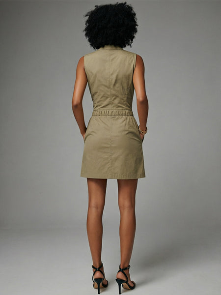 Zip-Front Sleeveless Cargo Dress