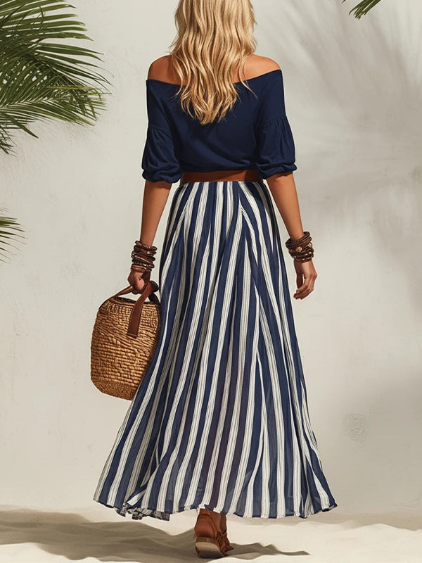 Off-Shoulder Top & Slit Skirt Set