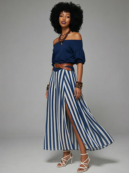 Off-Shoulder Top & Slit Skirt Set