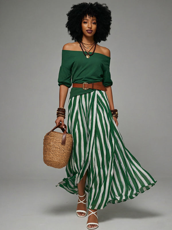 Off-Shoulder Top & Slit Skirt Set