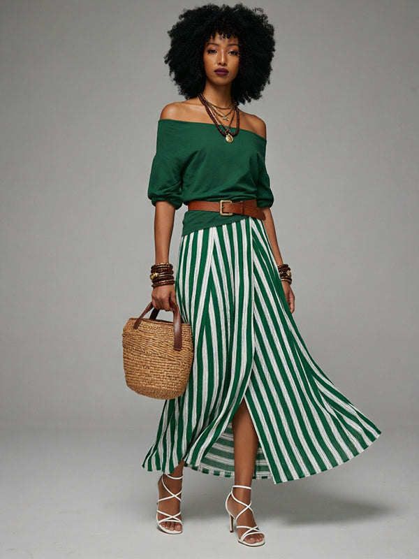 Off-Shoulder Top & Slit Skirt Set