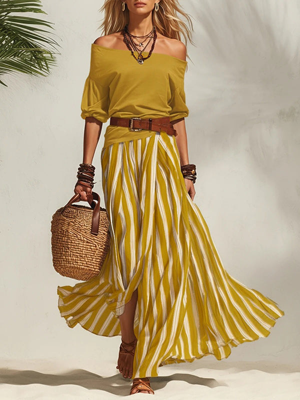 Off-Shoulder Top & Slit Skirt Set