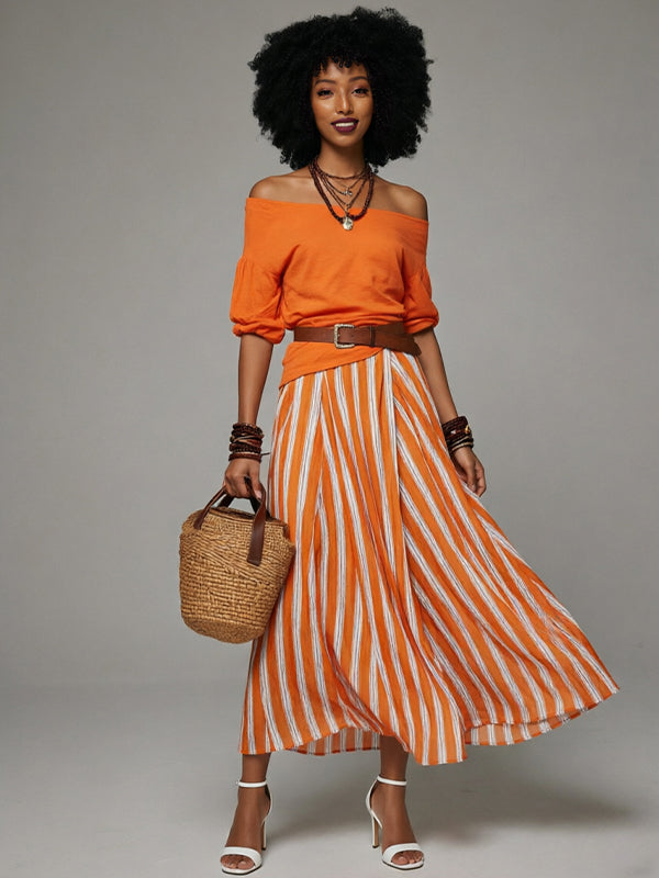 Off-Shoulder Top & Slit Skirt Set
