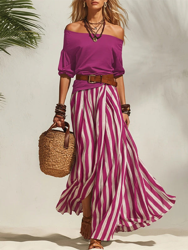 Off-Shoulder Top & Slit Skirt Set