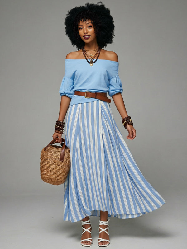 Off-Shoulder Top & Slit Skirt Set