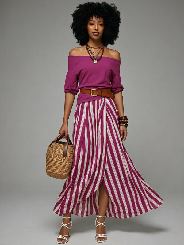 Off-Shoulder Top & Slit Skirt Set