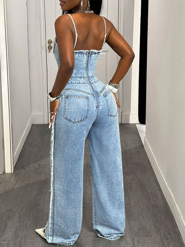 Ripped Denim Cami Jumpsuit