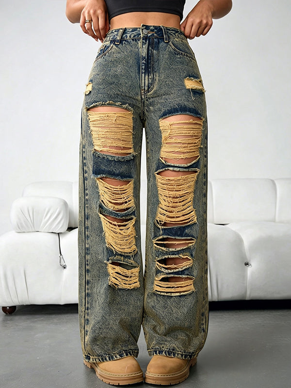 Ripped Straight Jeans