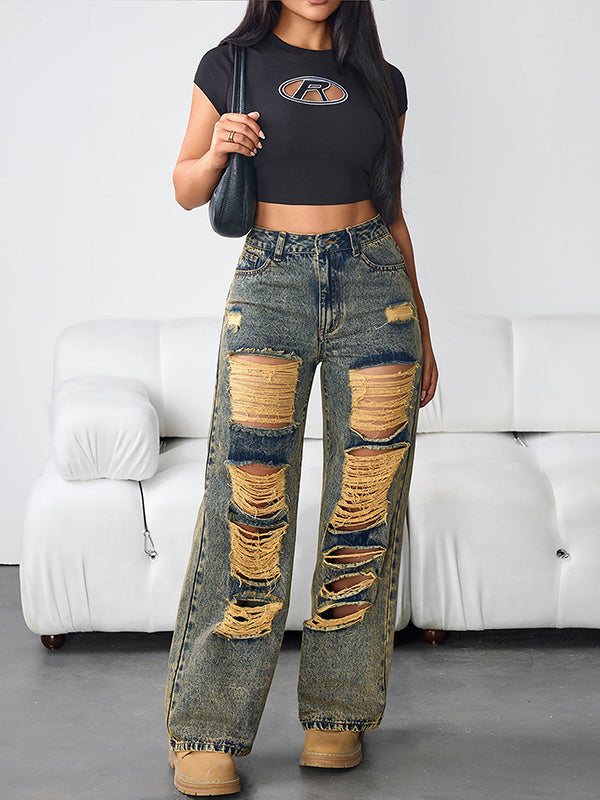 Ripped Straight Jeans
