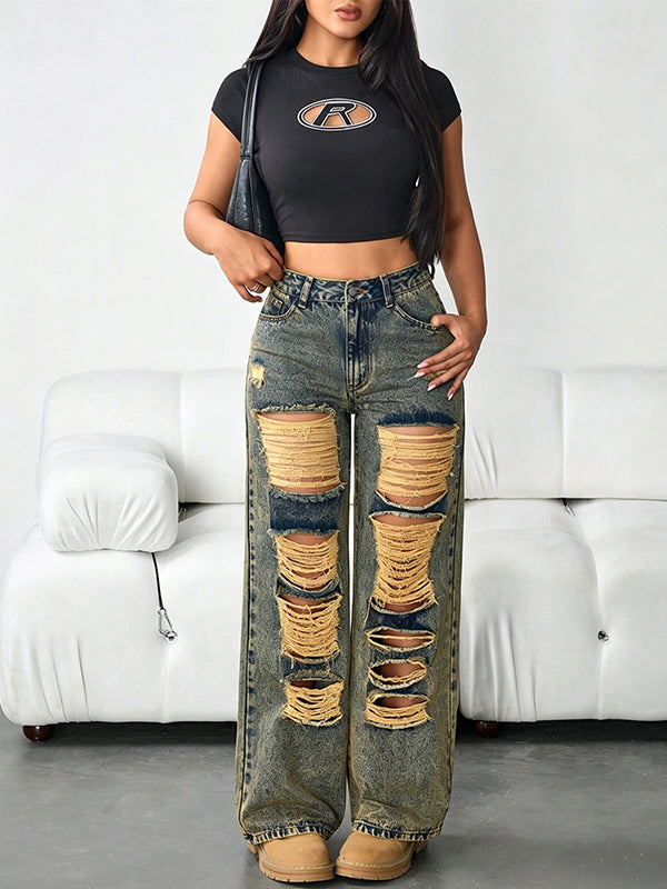 Ripped Straight Jeans