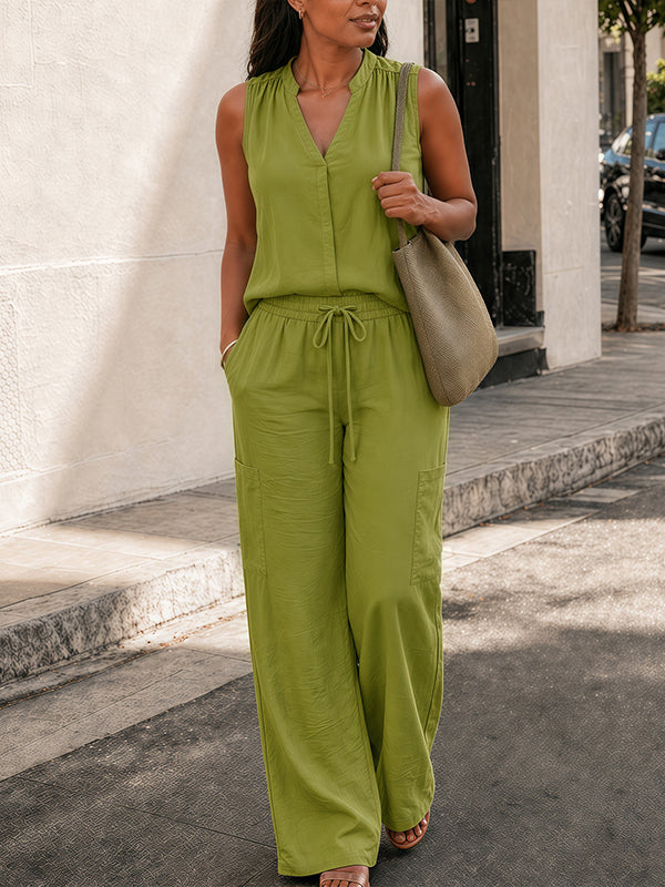 V-Neck Sleeveless Shirt & Pants Set
