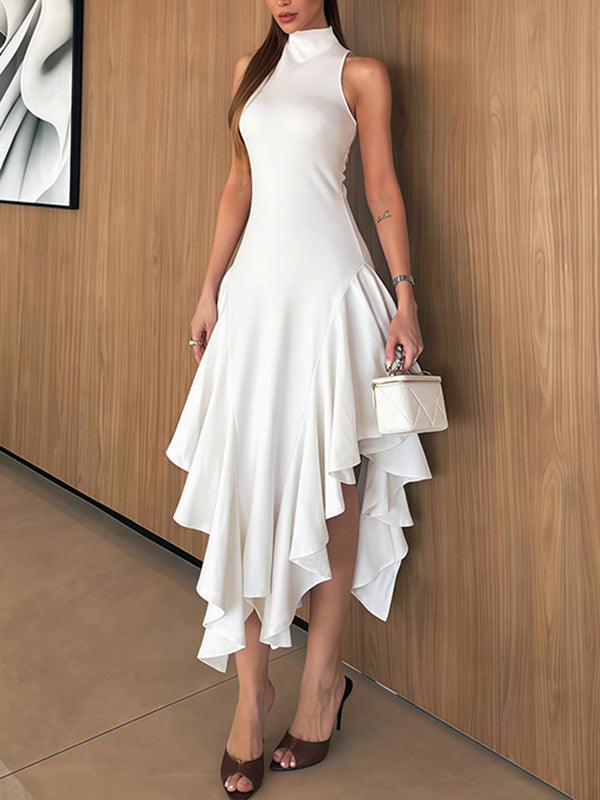 Asymmetric-Hem Sleeveless Dress