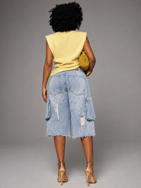 Ripped Cargo Bermuda Shorts