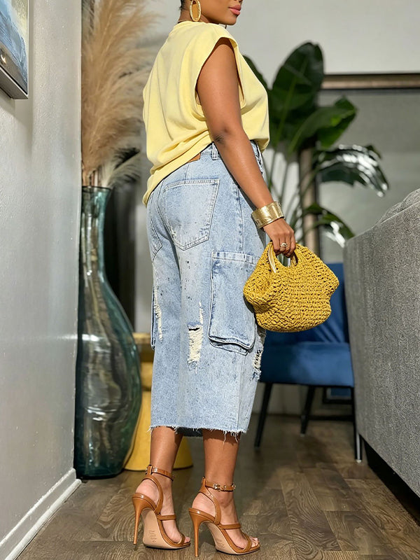 Ripped Cargo Bermuda Shorts