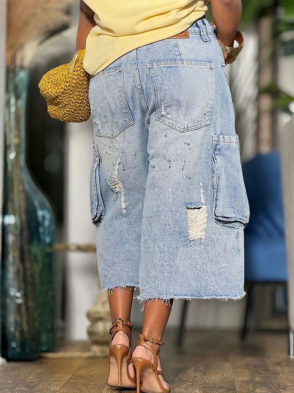 Ripped Cargo Bermuda Shorts