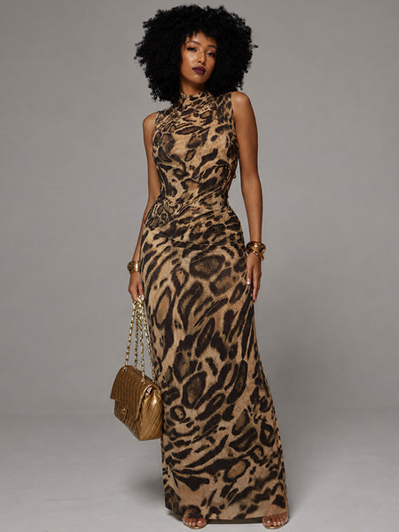 Leopard Sleeveless Maxi Dress