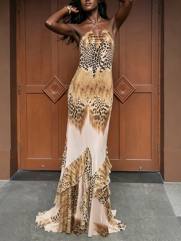 Leopard Halter Maxi Dress