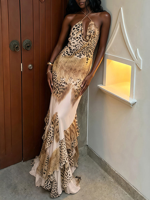 Leopard Halter Maxi Dress