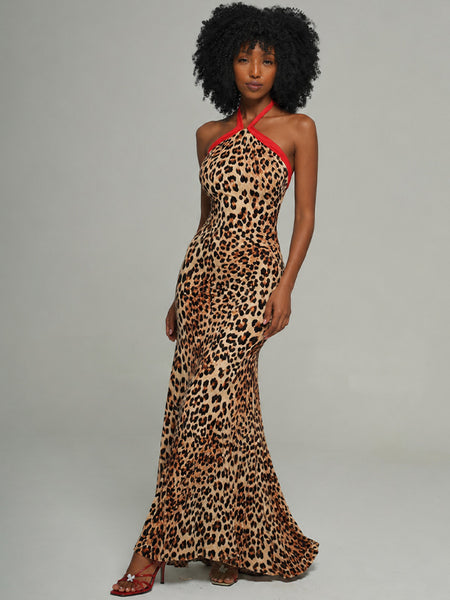 Leopard Halter Maxi Dress