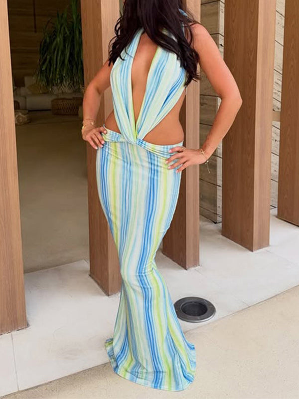 Stripe Halter Maxi Dress