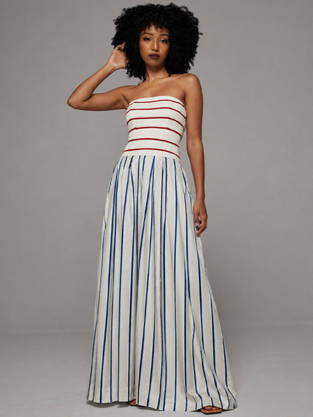 Stripe Combo Strapless Maxi Dress