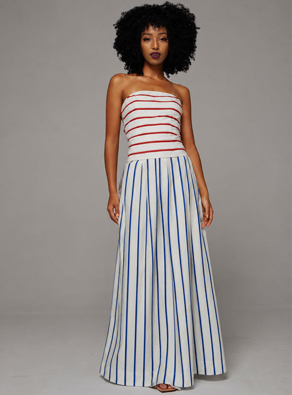 Stripe Combo Strapless Maxi Dress