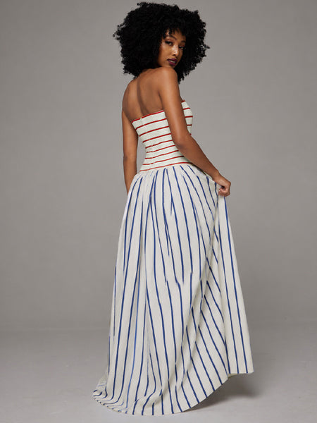 Stripe Combo Strapless Maxi Dress