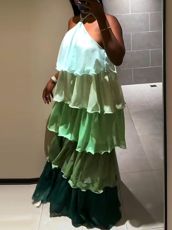 Ombre Tiered Halter Dress