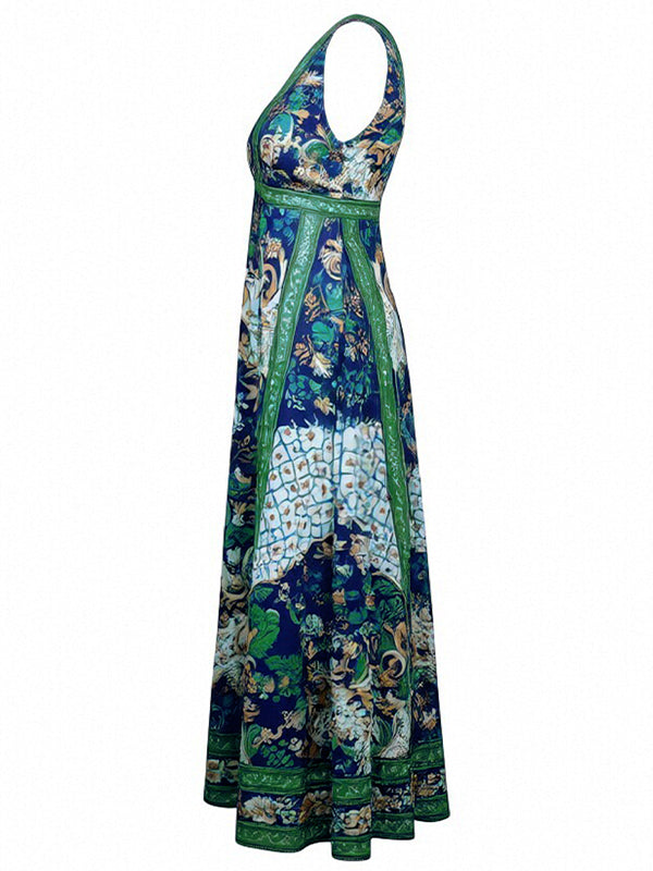 Printed V-Neck Sleeveless Dress