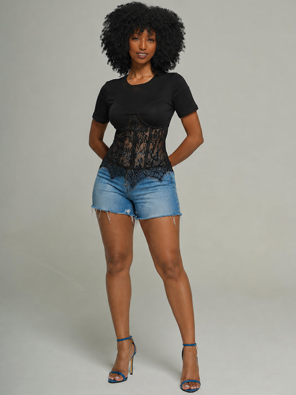 Lace-Combo Lace-Up Tee