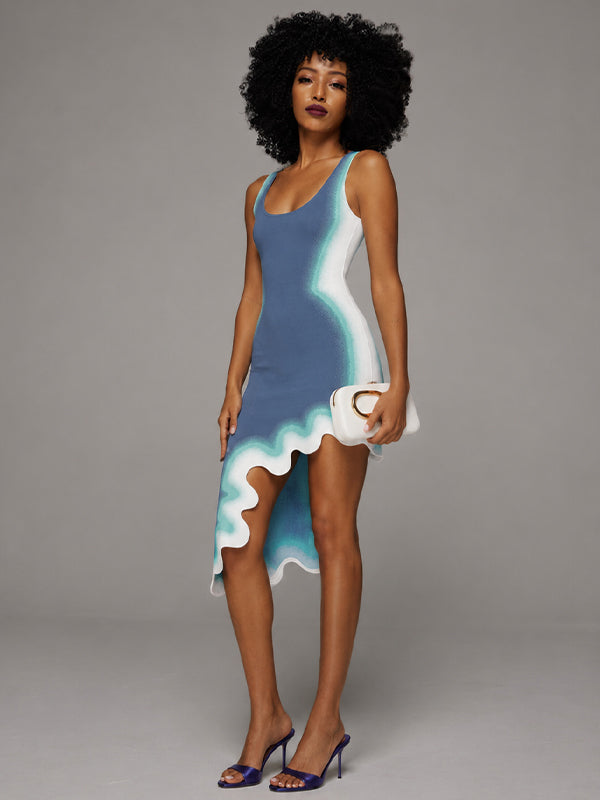 Asymmetric-Hem Sleeveless Dress