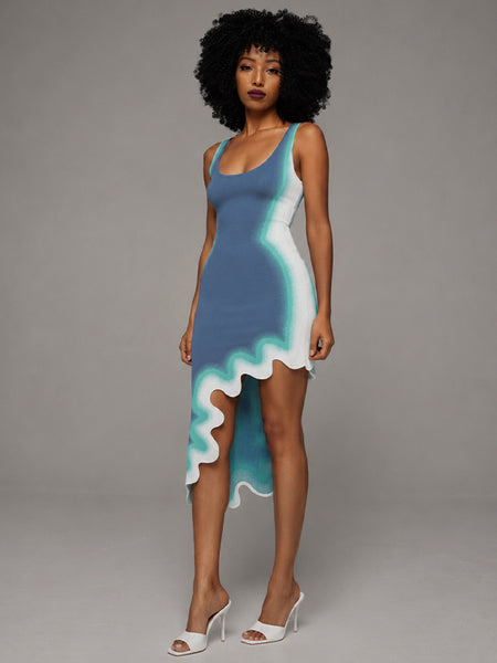 Asymmetric-Hem Sleeveless Dress