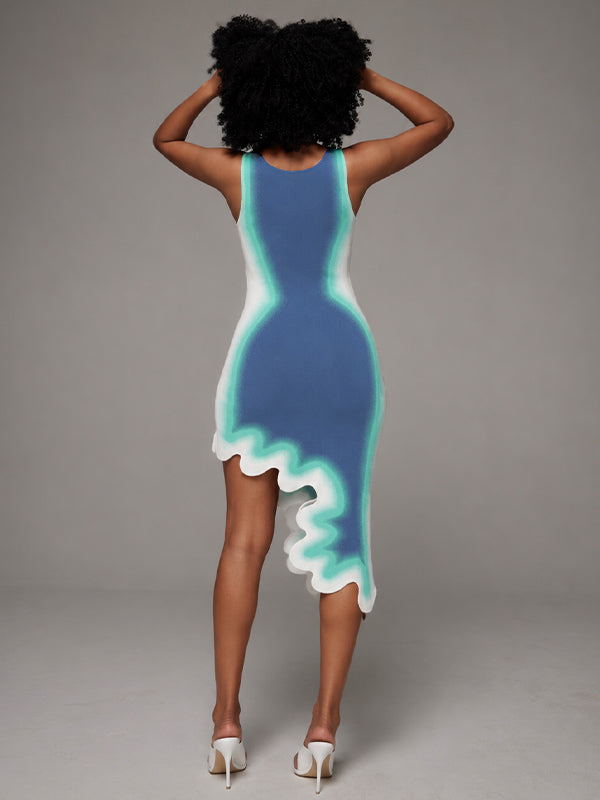 Asymmetric-Hem Sleeveless Dress