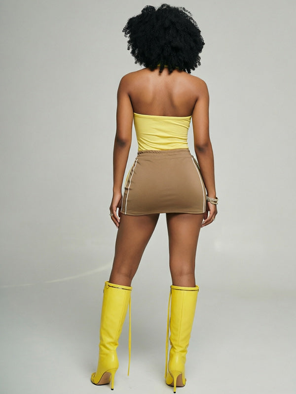 Two-Tone Zip Vest & Skirt Set