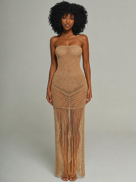 Crochet Fringe Strapless Dress