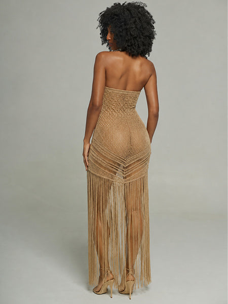 Crochet Fringe Strapless Dress