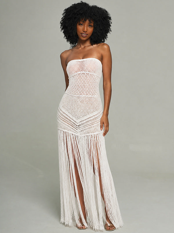 Crochet Fringe Strapless Dress