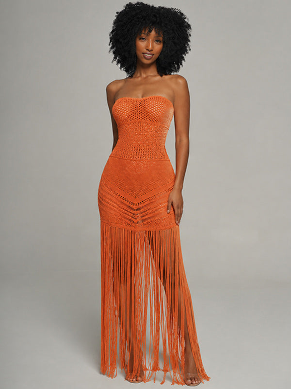Crochet Fringe Strapless Dress