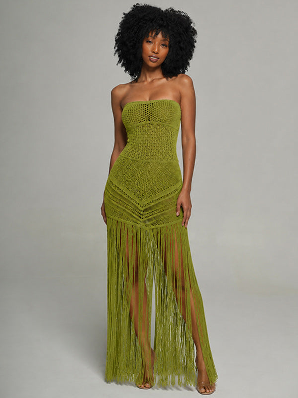Crochet Fringe Strapless Dress
