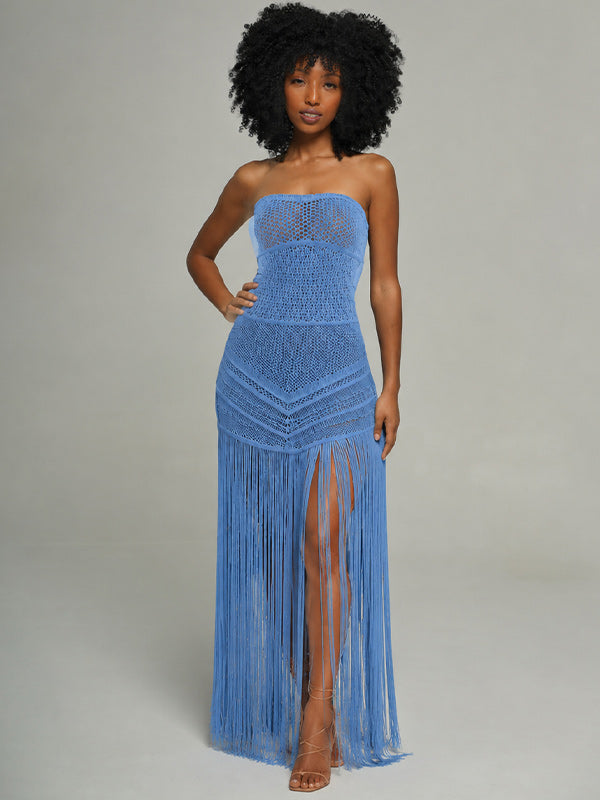 Crochet Fringe Strapless Dress
