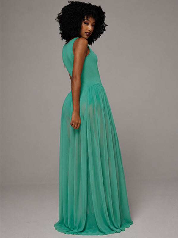 Chiffon Combo Sleeveless Dress