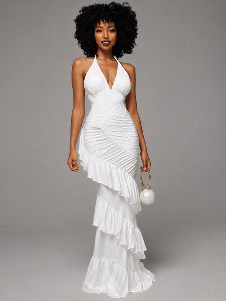 Ruched Halter Maxi Dress