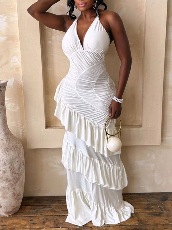 Ruched Halter Maxi Dress