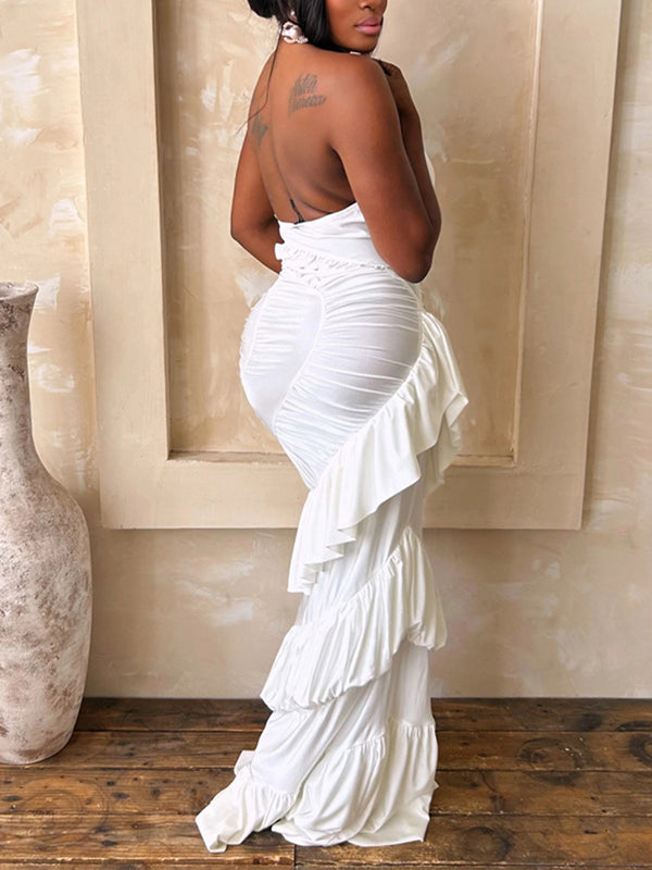 Ruched Halter Maxi Dress