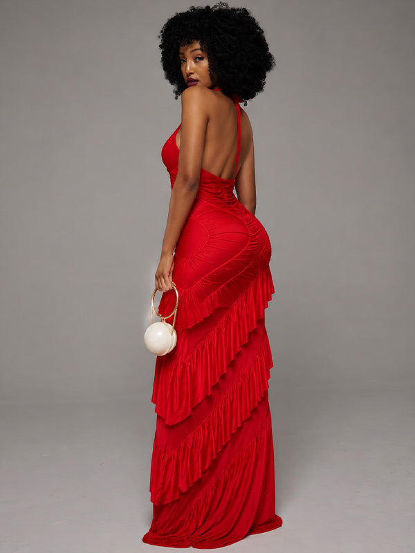 Ruched Halter Maxi Dress