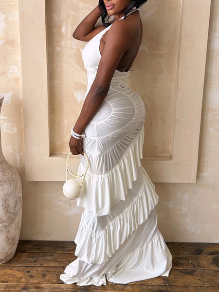 Ruched Halter Maxi Dress