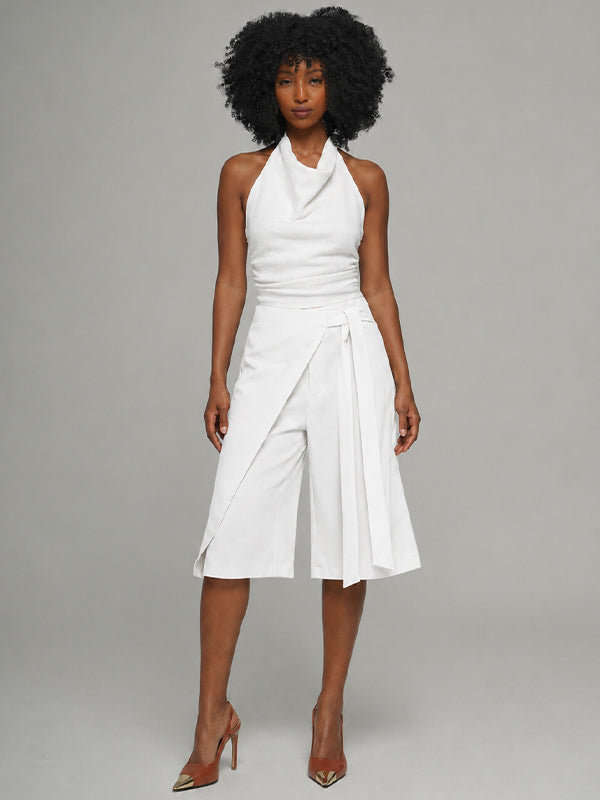Solid Tied Bermuda Shorts