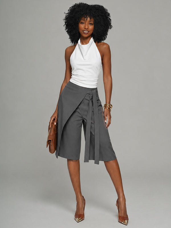 Solid Tied Bermuda Shorts