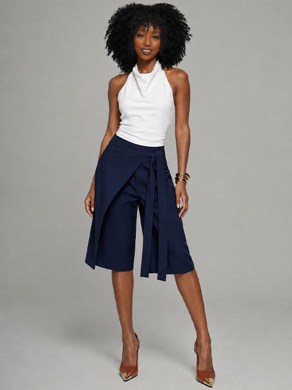 Solid Tied Bermuda Shorts