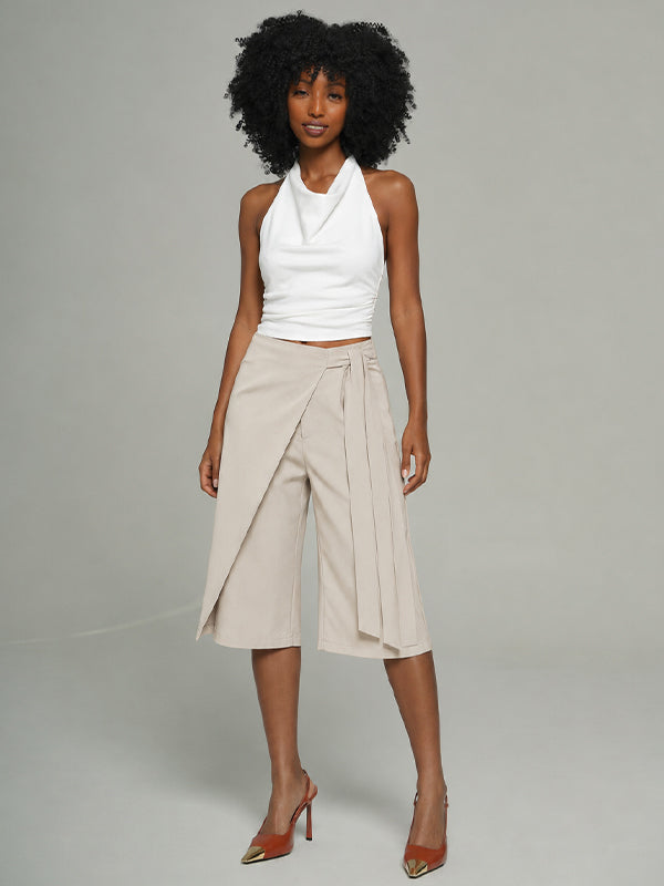 Solid Tied Bermuda Shorts